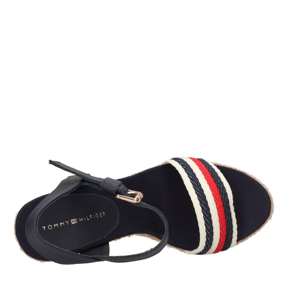 TOMMY HILFIGER Sandali con zeppa in pelle e tessuto Offerta esclusiva