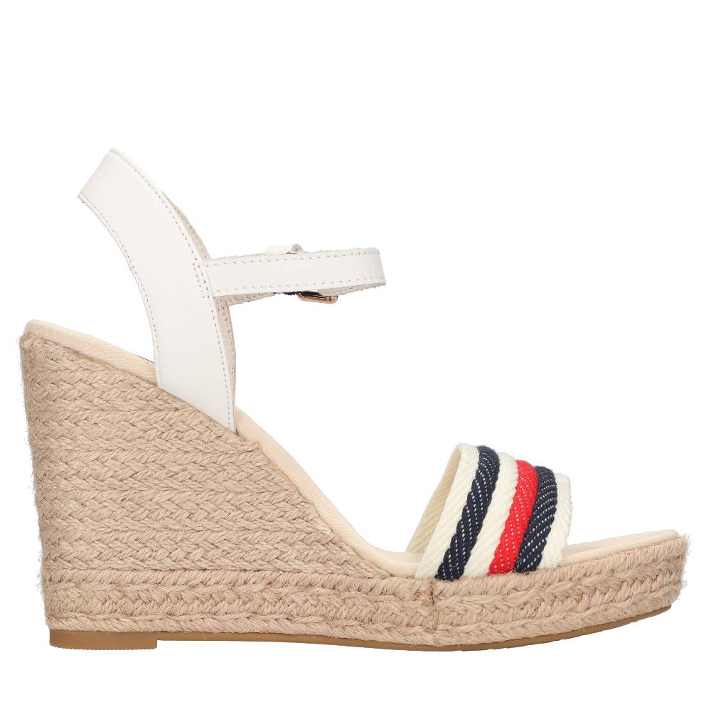 TOMMY HILFIGER Sandali con zeppa in pelle e tessuto Vendite stagionali