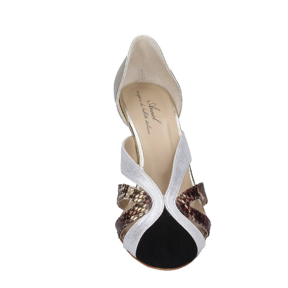 scarpe donna ANNIEL decollete platino pelle nero camoscio EX237 Italia