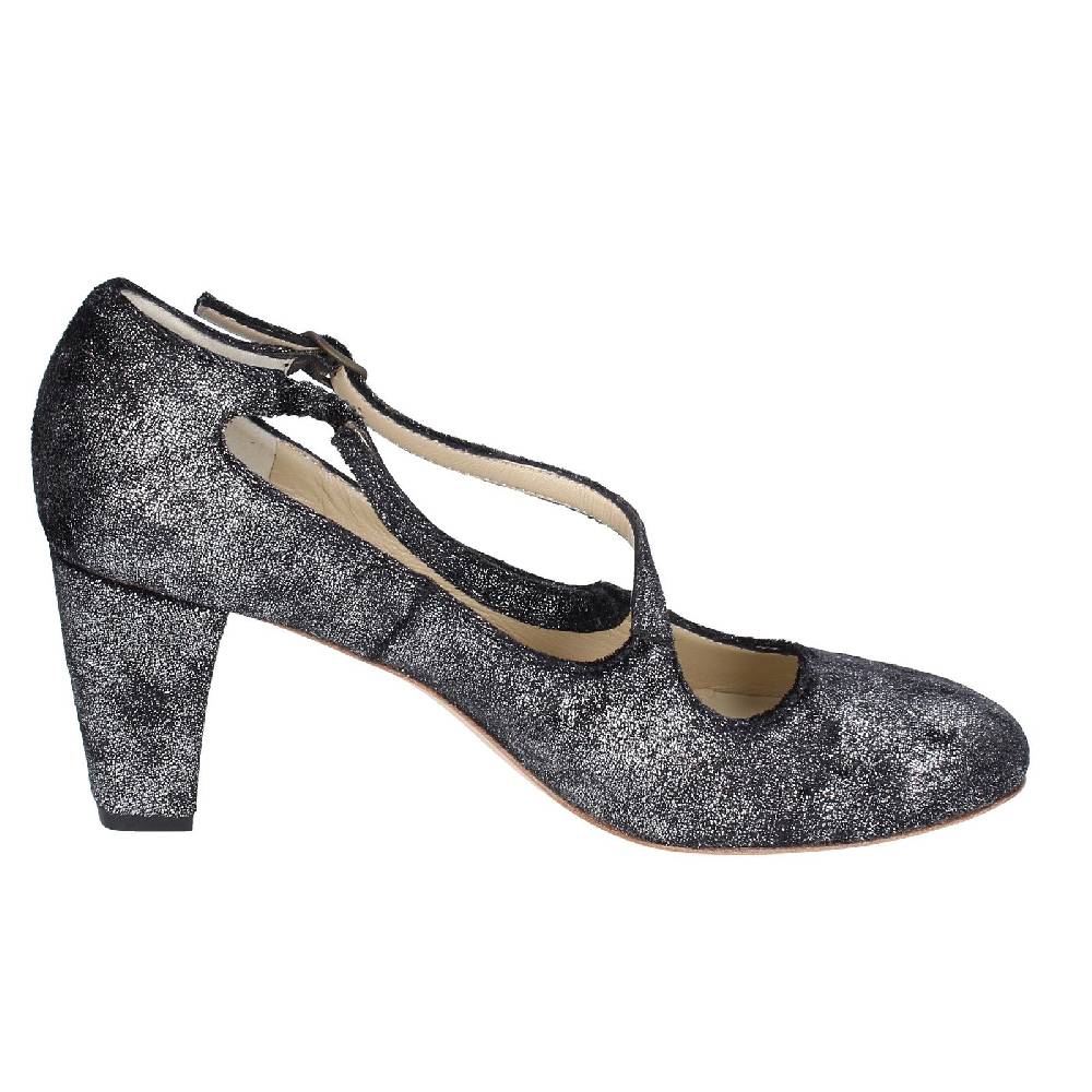 scarpe donna ANNIEL decollete nero tessuto argento EX272 Vendita