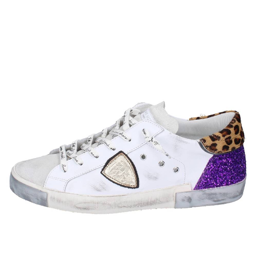 scarpe donna PHILIPPE MODEL sneakers bianco paillettes viola camoscio VINT EX368 Negozio