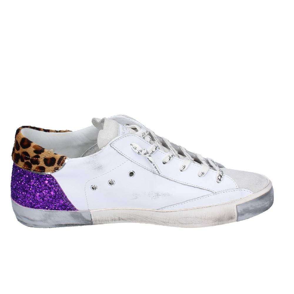 scarpe donna PHILIPPE MODEL sneakers bianco paillettes viola camoscio VINT EX368 Negozio