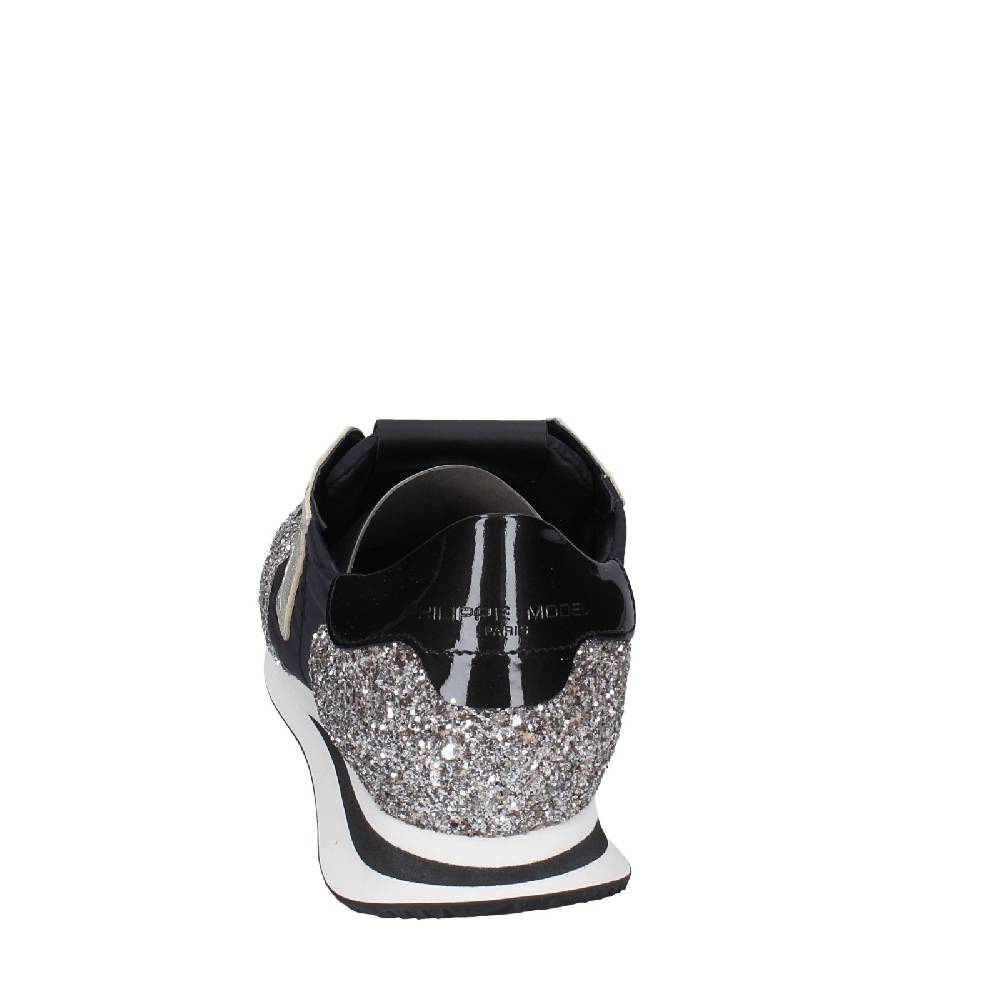 scarpe donna PHILIPPE MODEL sneakers nero tessuto platino glitter EX366 Nuova