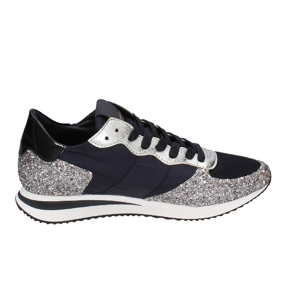 scarpe donna PHILIPPE MODEL sneakers nero tessuto platino glitter EX366 Nuova