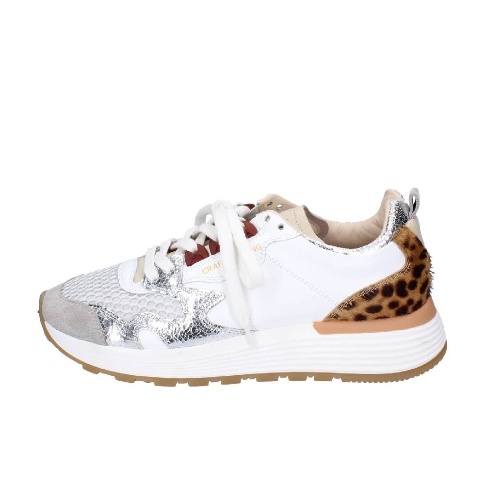 scarpe donna MOMA sneakers bianco pelle argento tessuto 3AS401-CR5 EZ858 Nuovo