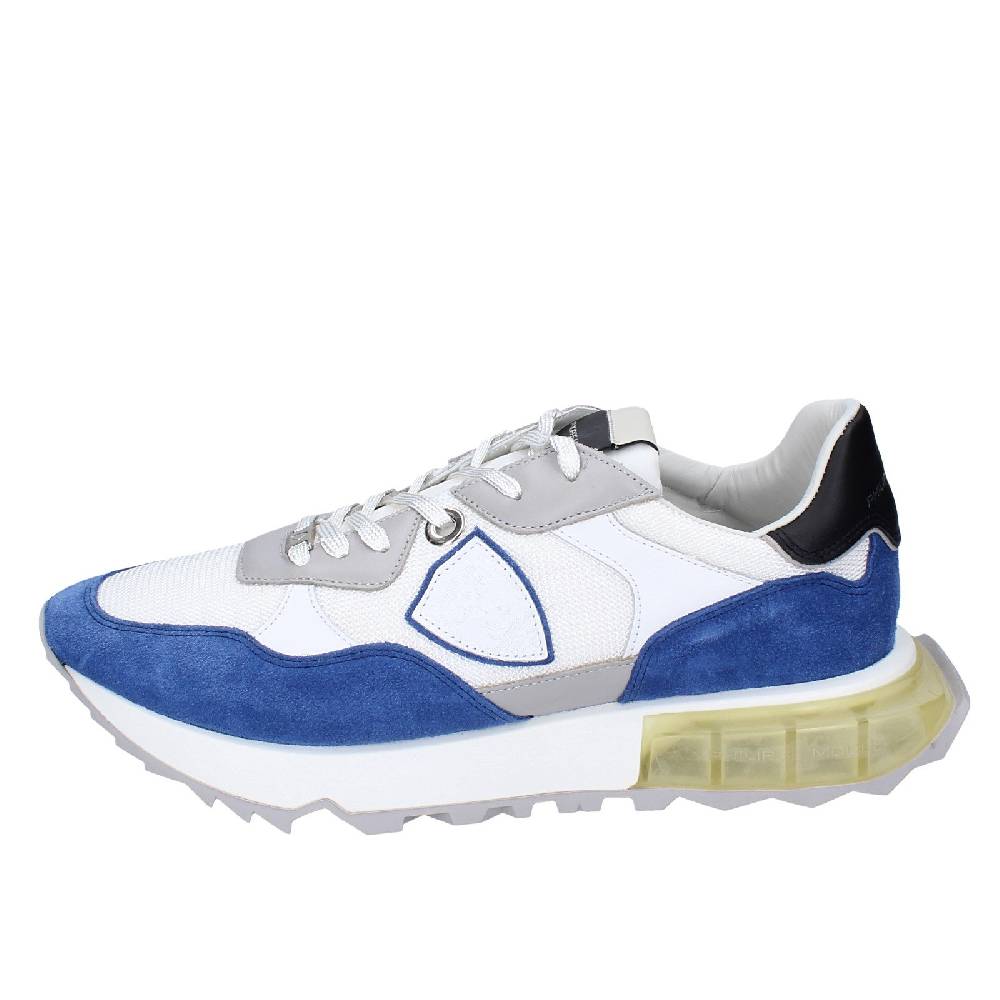 scarpe uomo PHILIPPE MODEL sneakers bianco tessuto blu camoscio EX333 Sottocosto