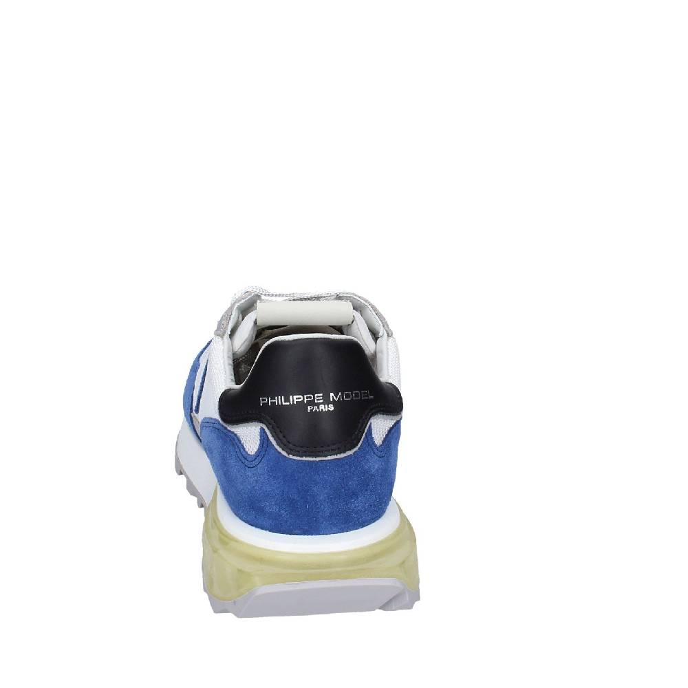 scarpe uomo PHILIPPE MODEL sneakers bianco tessuto blu camoscio EX333 Sottocosto