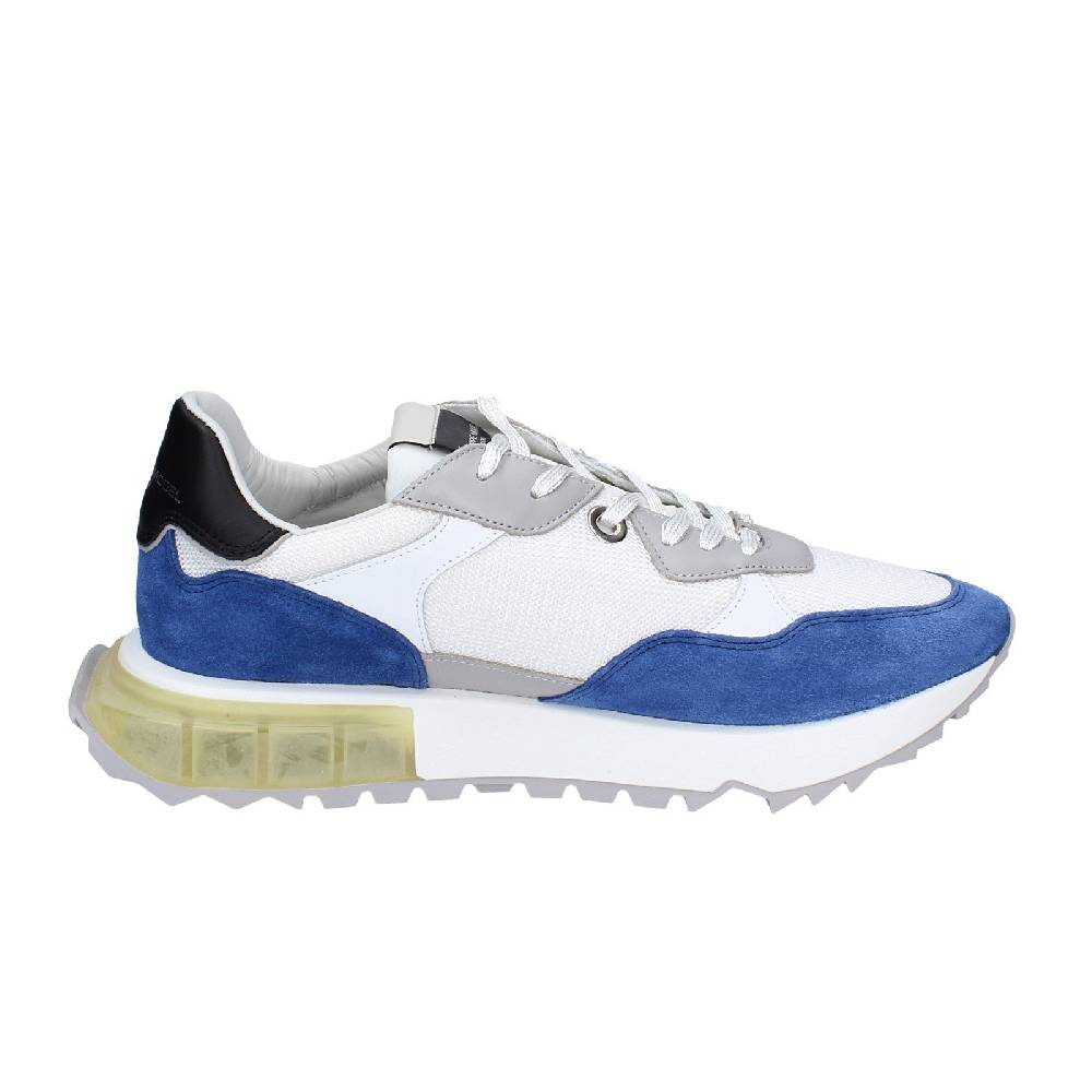 scarpe uomo PHILIPPE MODEL sneakers bianco tessuto blu camoscio EX333 Sottocosto