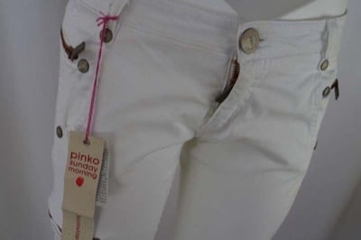 pantaloni donna PINKO 42 bianco cotone AR816 In Saldo