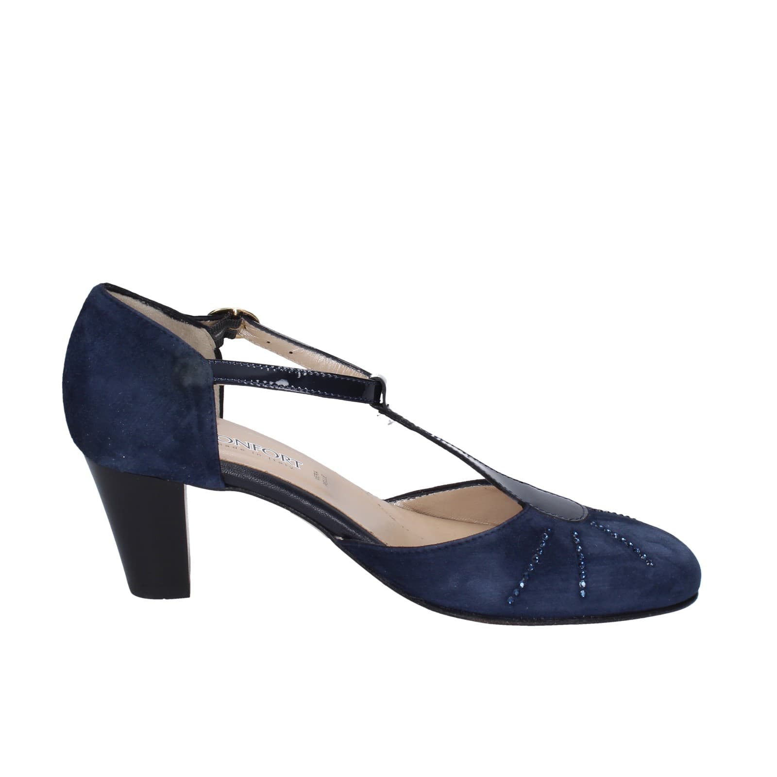 scarpe donna CONFORT decollete blu camoscio strass EZ370 Acquista Ora