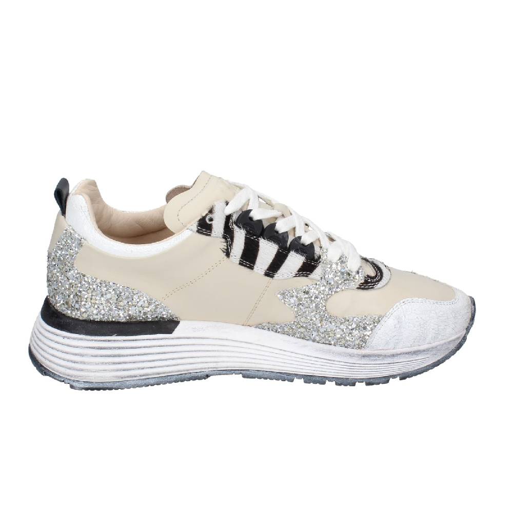 scarpe donna MOMA sneakers beige pelle argento glitter 3AS401 EY558 Acquista Ora
