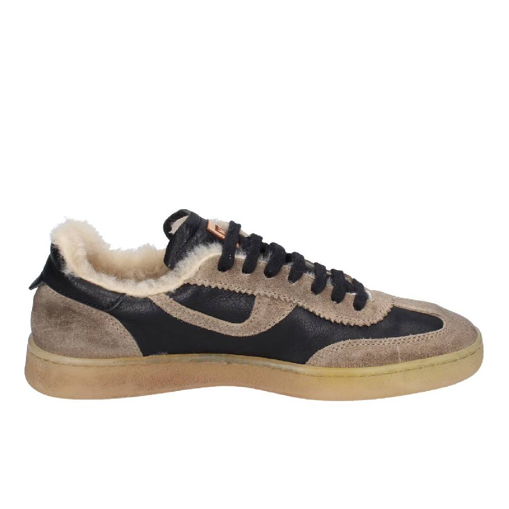 scarpe donna MOMA sneakers nero pelle beige 89301A EY602 Novità