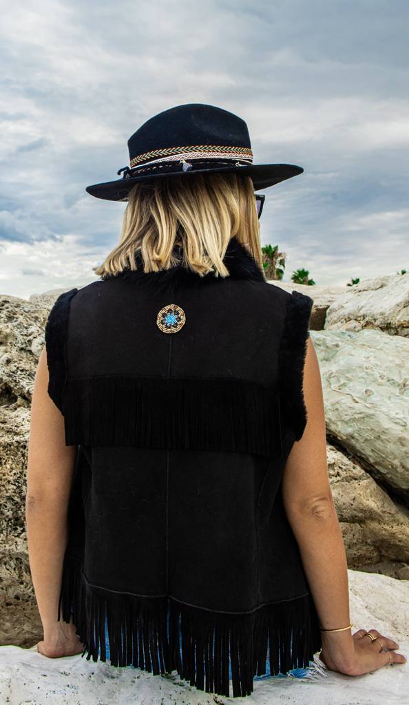 Passion Blanche GILET NERO MONTONE + FRANGIA Spedizione Gratuita
