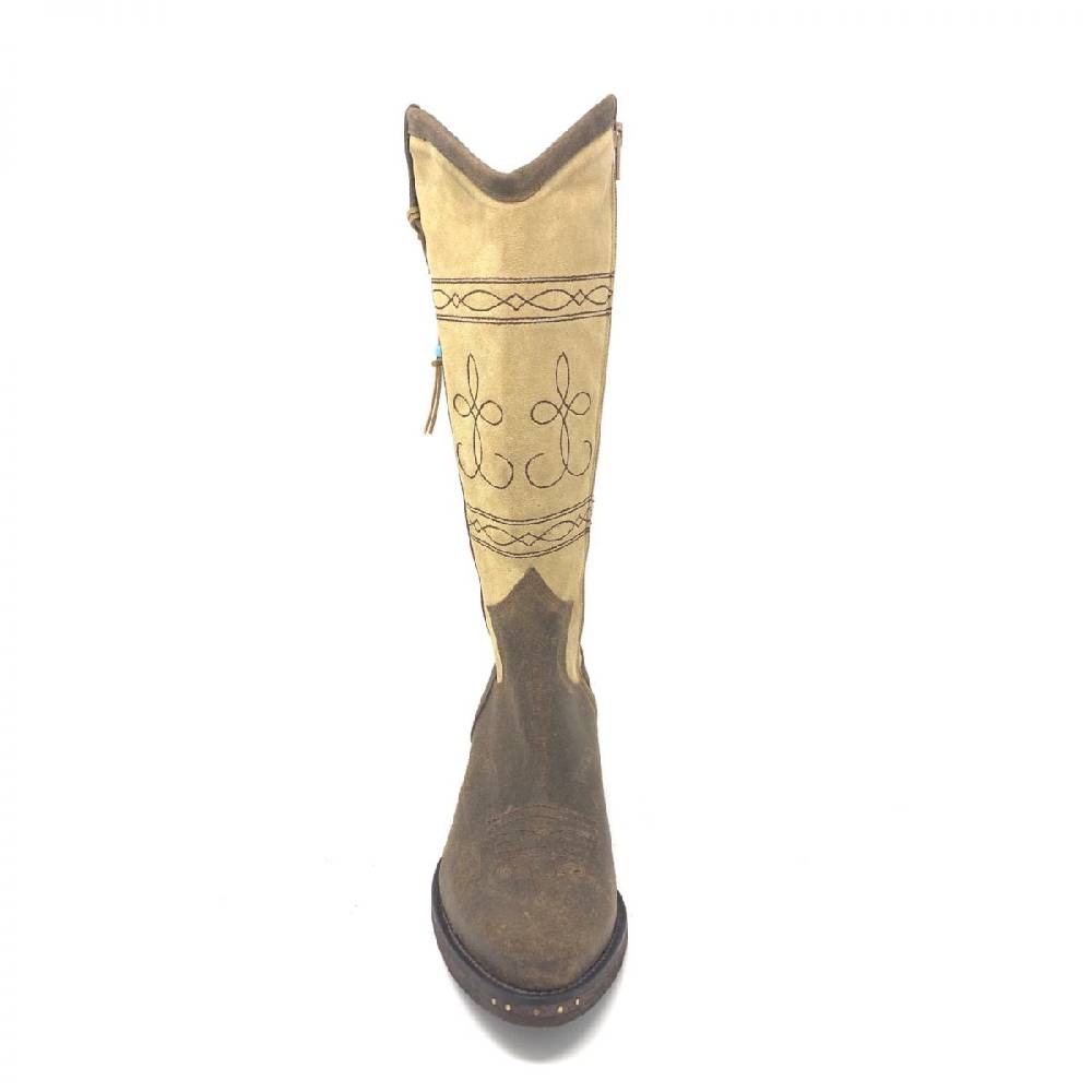 Passion Blanche Texano Flowers pelle vintage cammello + crosta grano e suola in cuoio Outlet