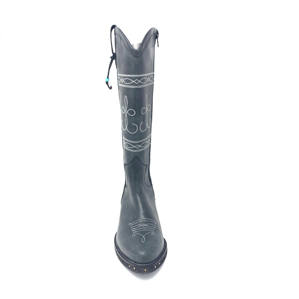 Passion Blanche Texano Flowers Pelle Nera + ricamo bianco suola in cuoio Offerte