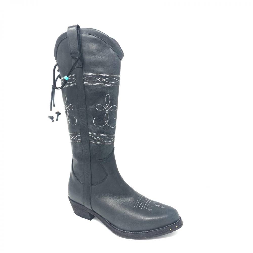 Passion Blanche Texano Flowers Pelle Nera + ricamo bianco suola in cuoio Offerte