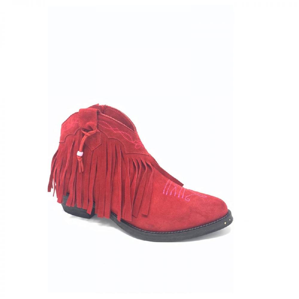 Passion Blanche Texano basso frangia crosta rossa + ricamo fucsia suola in cuoio Italia