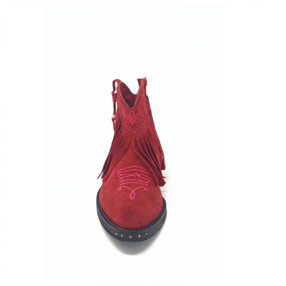 Passion Blanche Texano basso frangia crosta rossa + ricamo fucsia suola in cuoio Italia