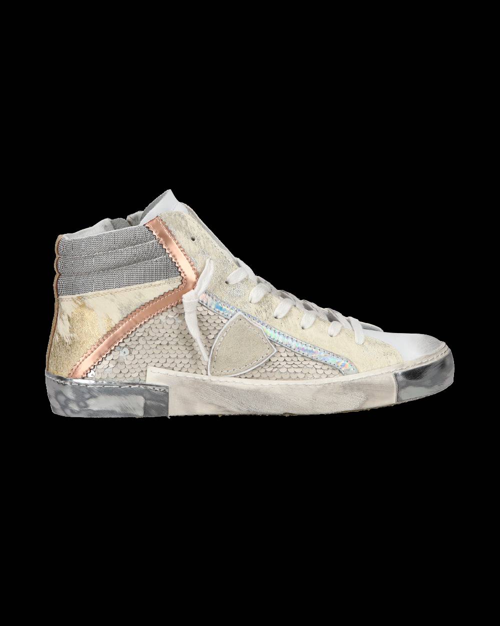 Philippe Model Sneaker casual Prsx da donna in pelle con inserti in paillettes - Bianco Qualità