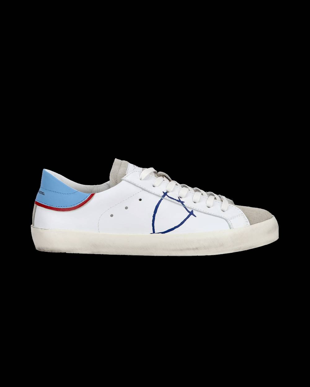 Philippe Model Sneakers basse Paris da Ragazzo in pelle, Bianco Azzurro Vendita Calda