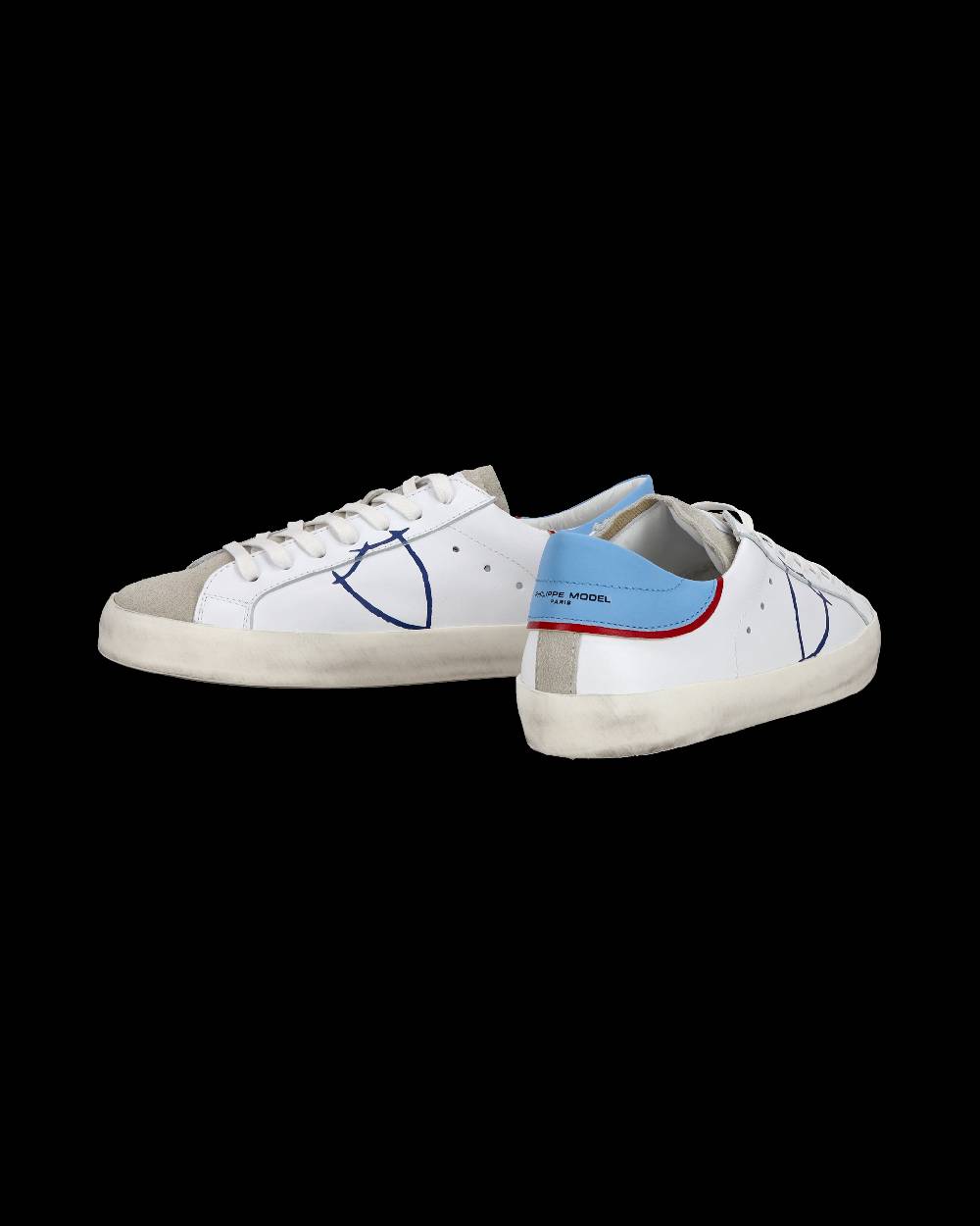 Philippe Model Sneakers basse Paris da Ragazzo in pelle, Bianco Azzurro Vendita Calda