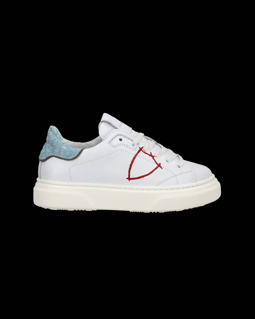 Philippe Model Sneakers Temple basse da Bambino in pelle, Bianco Azzurro Saldi Di Fabbrica