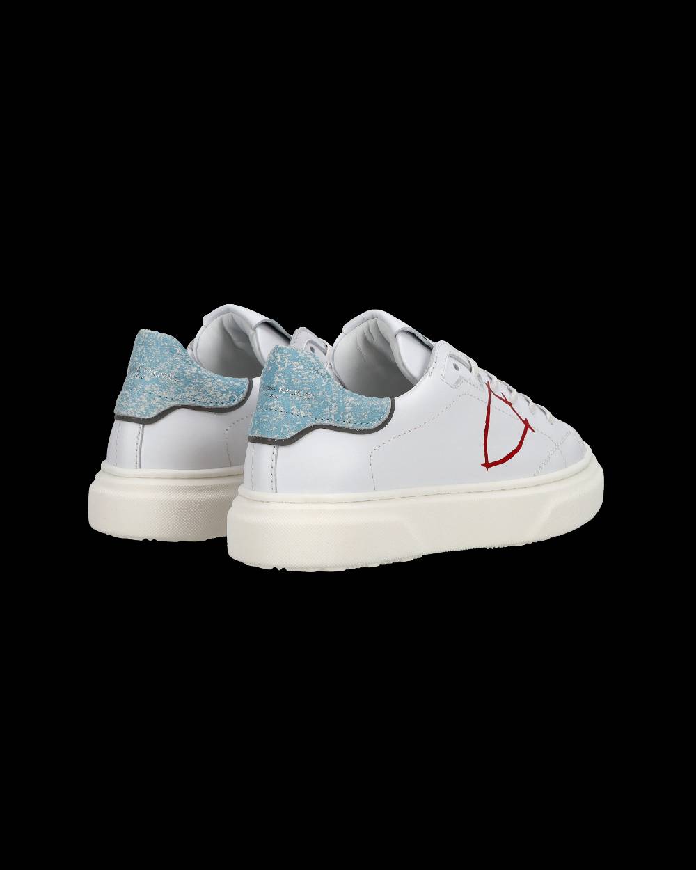 Philippe Model Sneakers Temple basse da Bambino in pelle, Bianco Azzurro Saldi Di Fabbrica