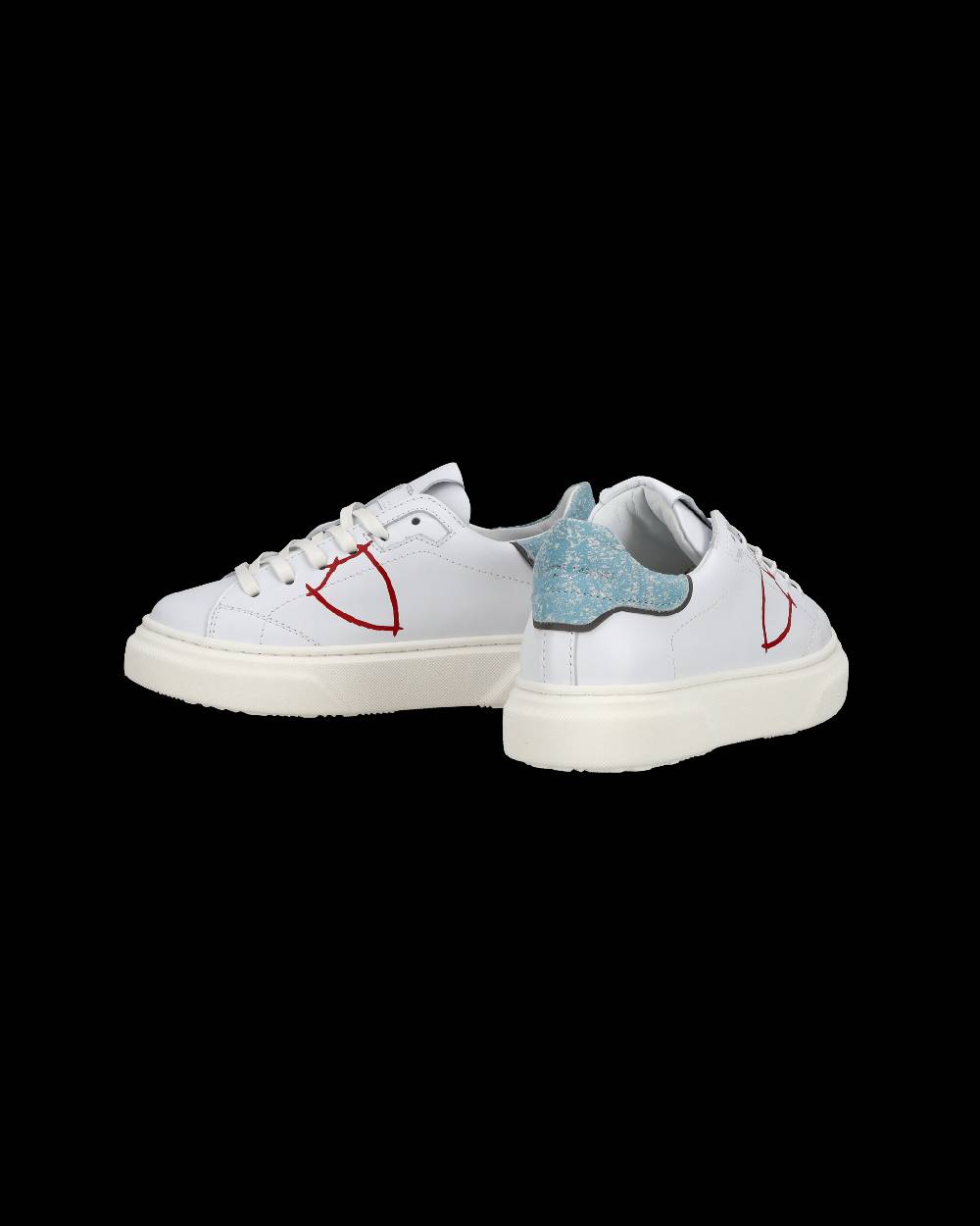Philippe Model Sneakers Temple basse da Bambino in pelle, Bianco Azzurro Saldi Di Fabbrica