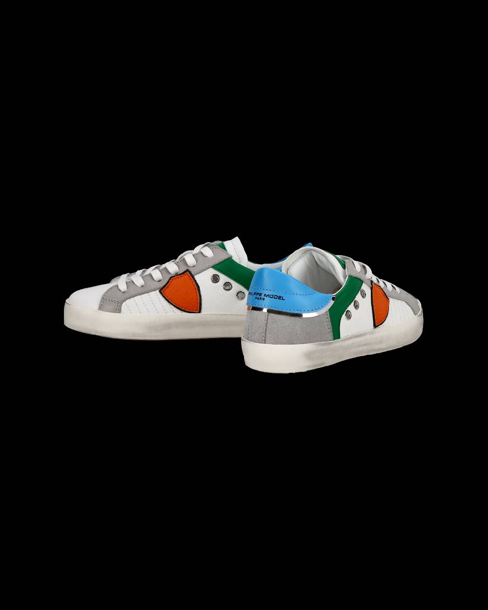 Philippe Model Sneakers Paris basse da Ragazzo in pelle, Bianco Verde Negozio