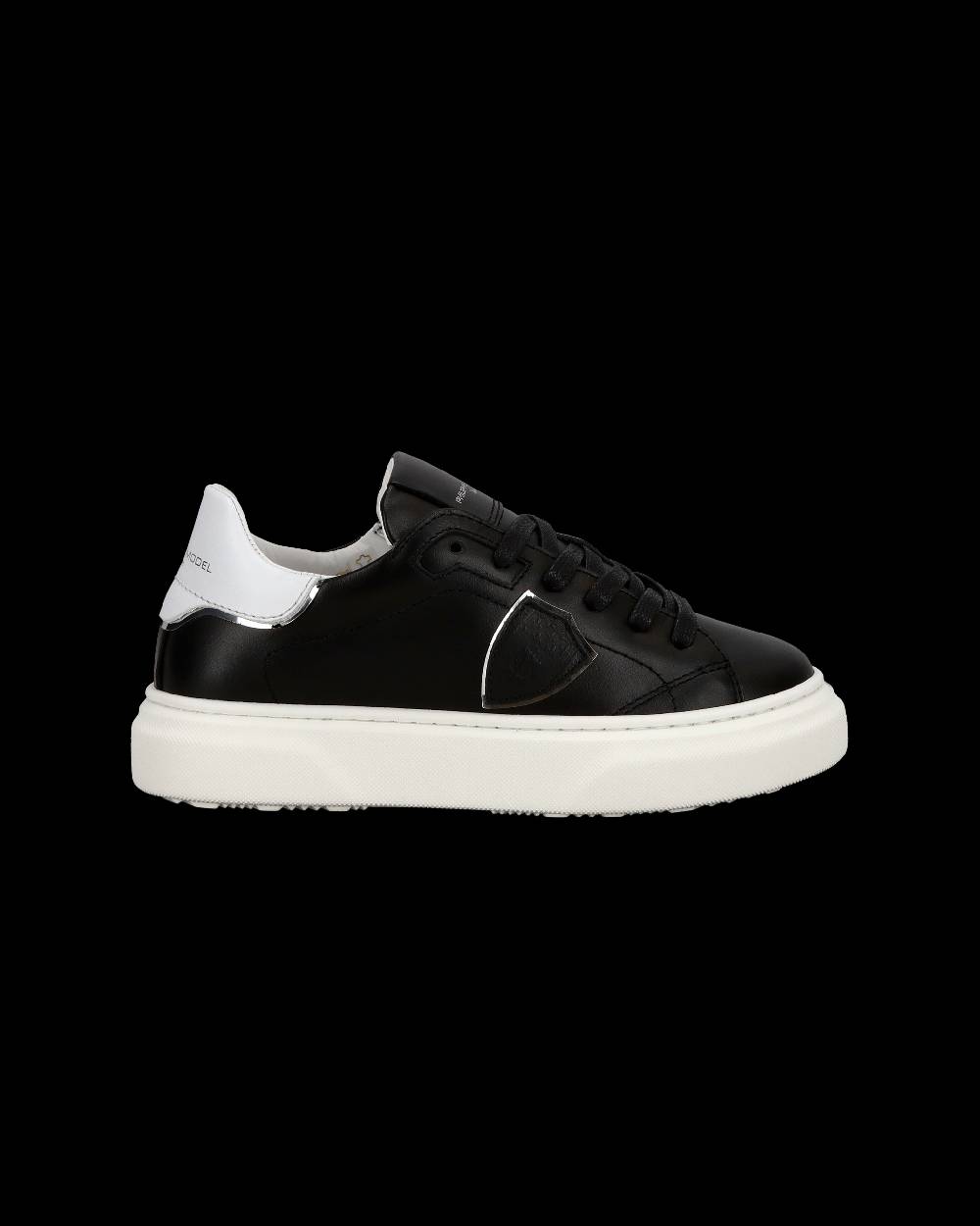 Philippe Model Junior Temple Low-Top Sneakers in Leather, Black White Italia