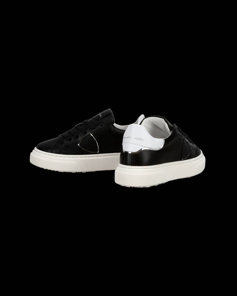 Philippe Model Junior Temple Low-Top Sneakers in Leather, Black White Italia