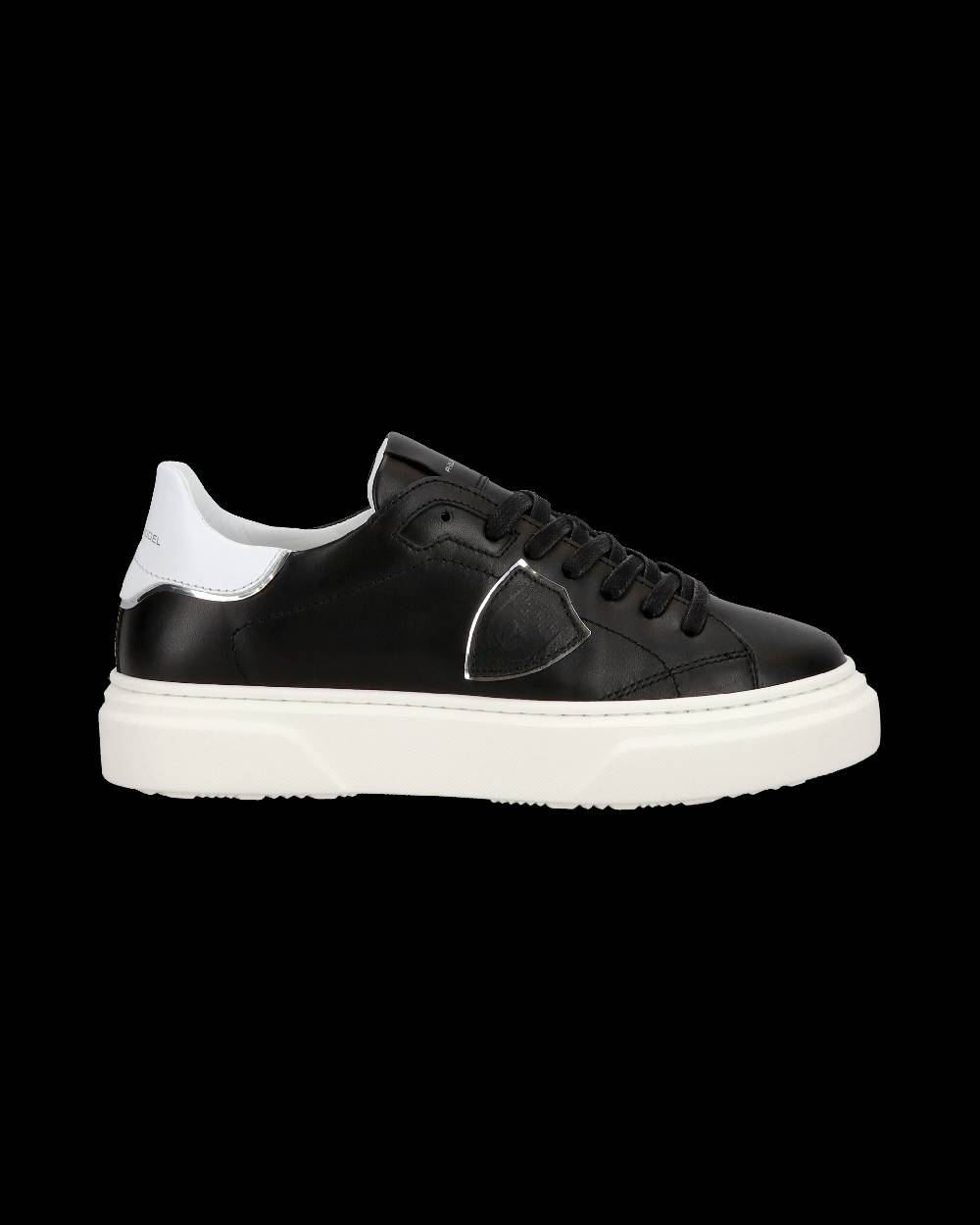Philippe Model Junior Temple Low-Top Sneakers in Leather, Black White Nuovo
