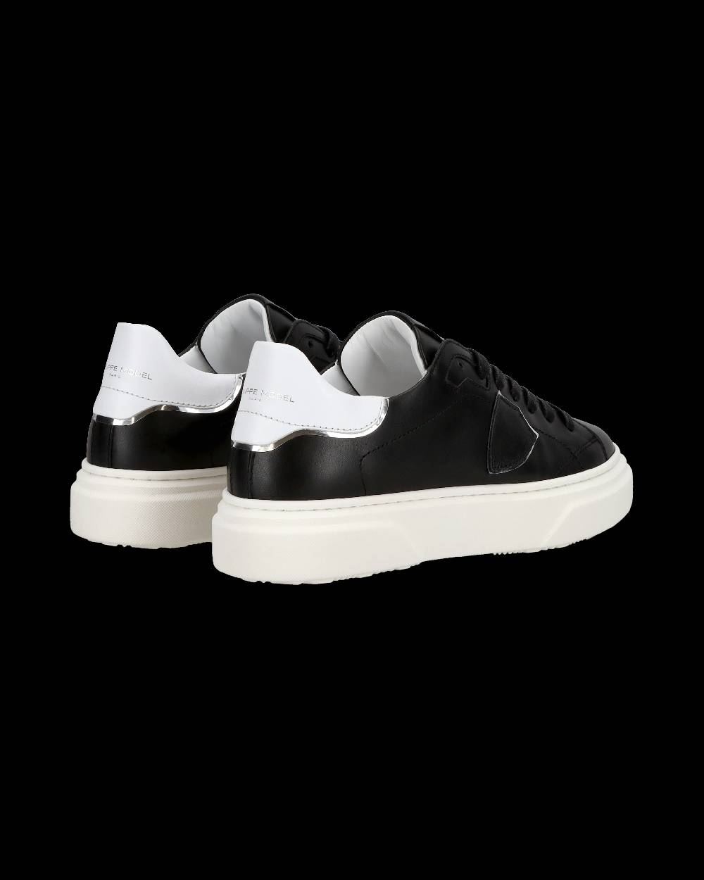 Philippe Model Junior Temple Low-Top Sneakers in Leather, Black White Nuovo