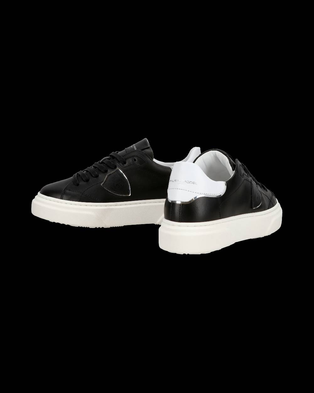 Philippe Model Junior Temple Low-Top Sneakers in Leather, Black White Nuovo