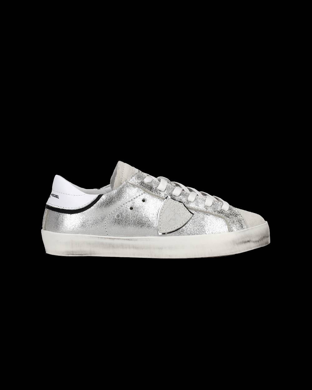 Philippe Model Sneakers Paris da Bambini Argento e Nere in Pelle Metal Affare Del Giorno