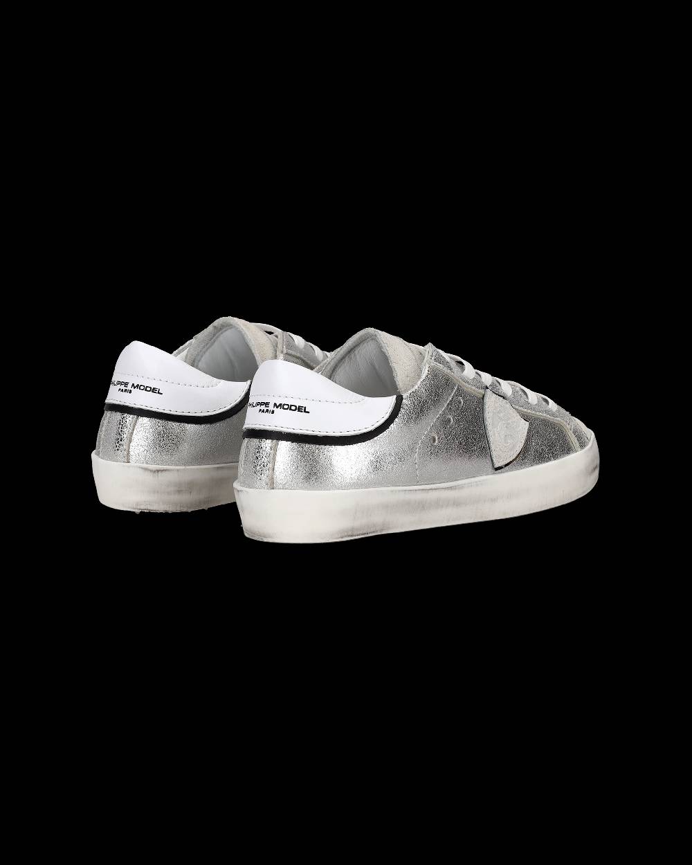 Philippe Model Sneakers Paris da Bambini Argento e Nere in Pelle Metal Affare Del Giorno