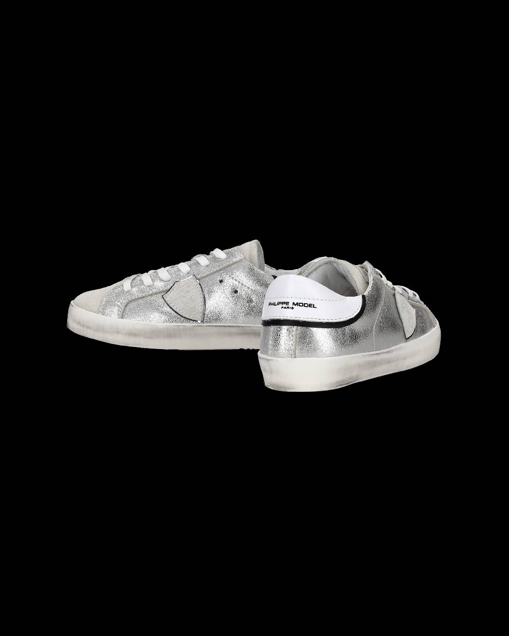 Philippe Model Sneakers Paris da Bambini Argento e Nere in Pelle Metal Affare Del Giorno
