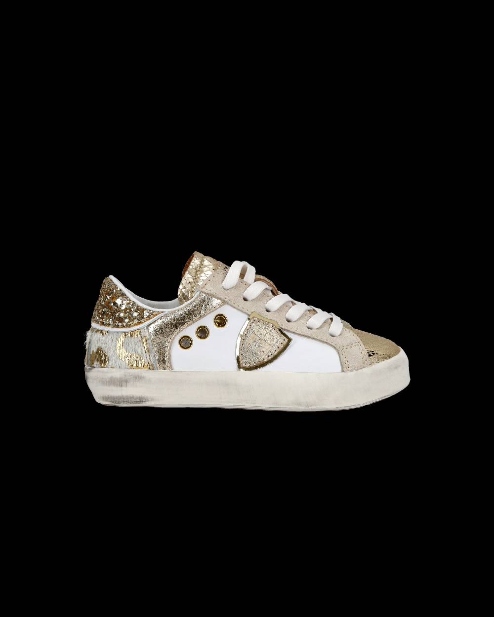 Philippe Model Baby Paris Low-Top Sneakers in Leather, White Gold Presa