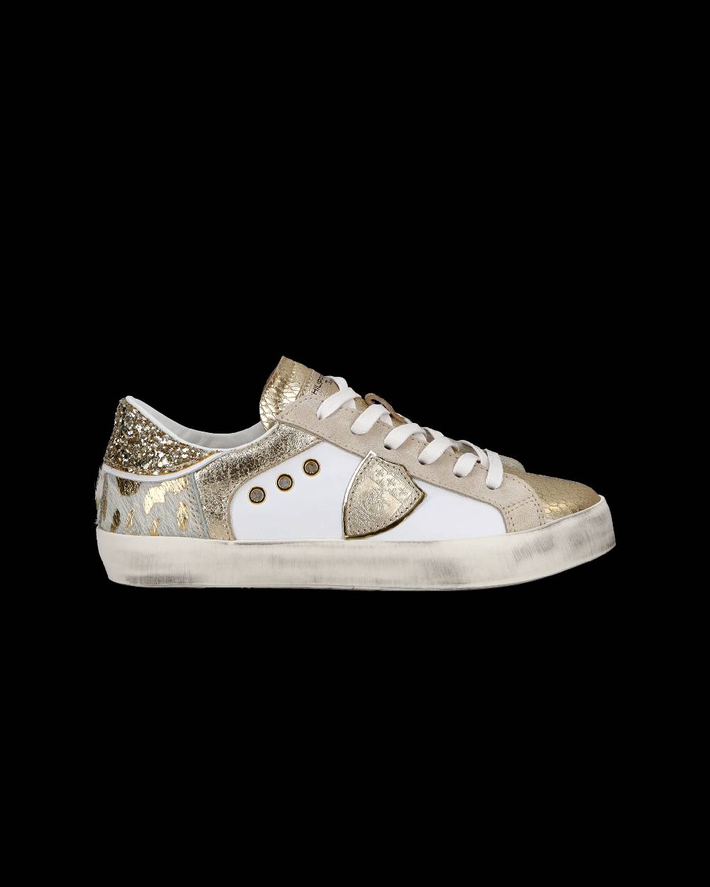 Philippe Model Sneakers basse Paris da Bambino in pelle, Bianco Oro Nuova