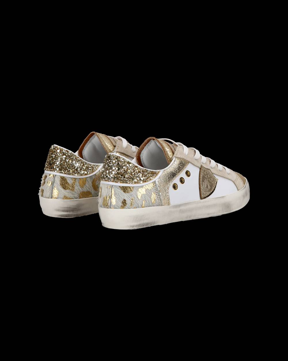 Philippe Model Sneakers basse Paris da Bambino in pelle, Bianco Oro Nuova