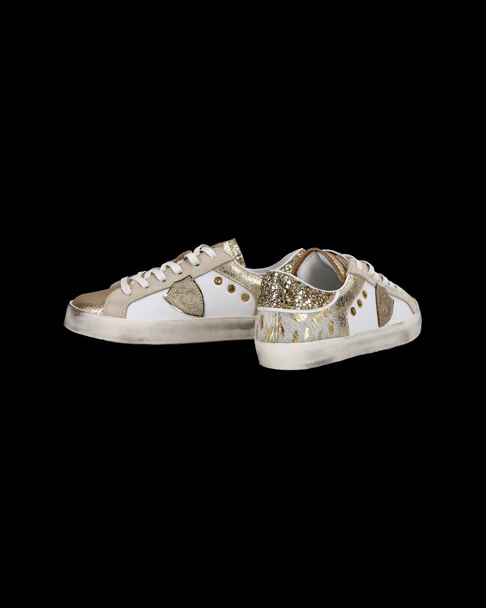 Philippe Model Sneakers basse Paris da Bambino in pelle, Bianco Oro Nuova