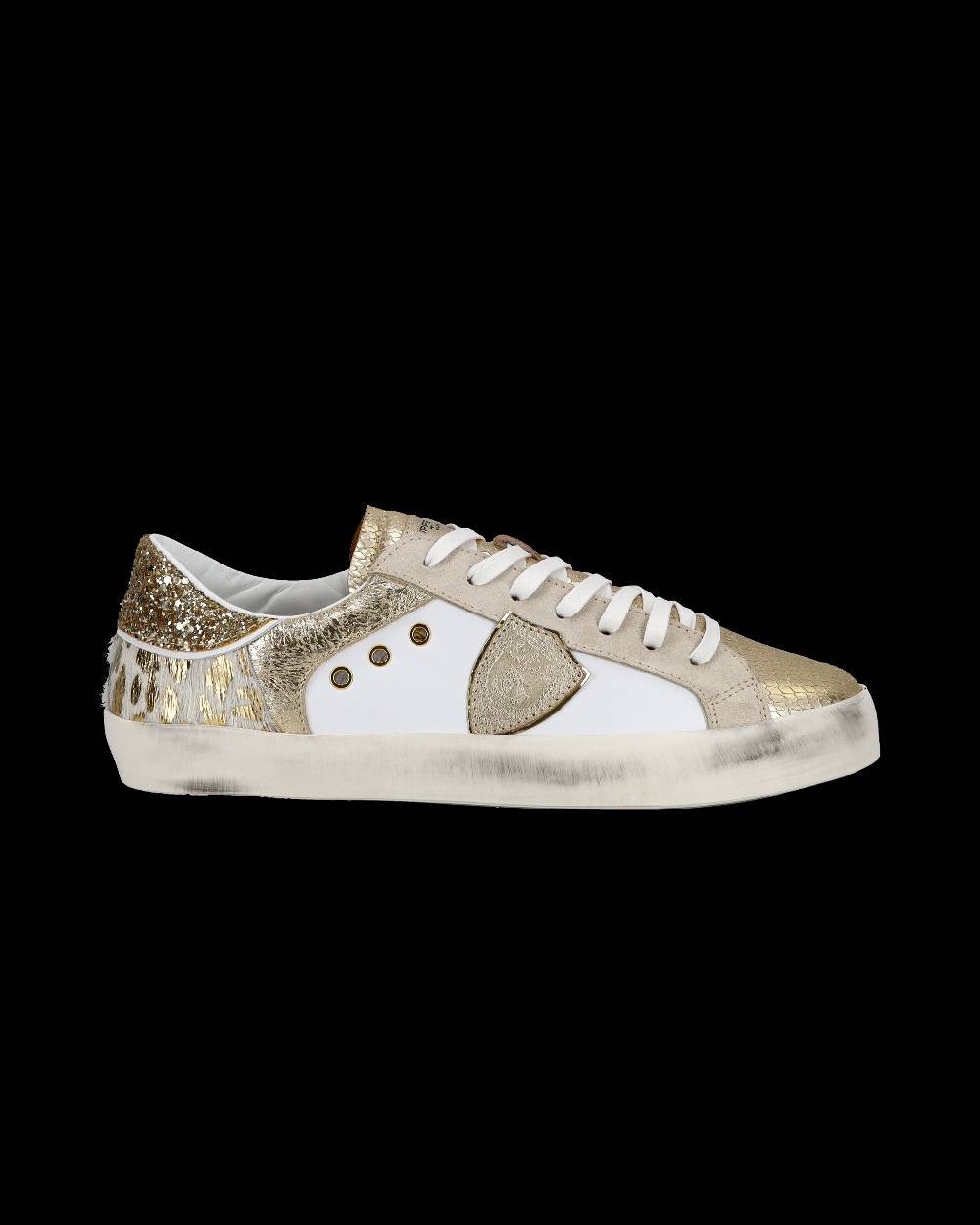 Philippe Model Sneakers basse Paris da Bambino in pelle, Bianco Oro Moda