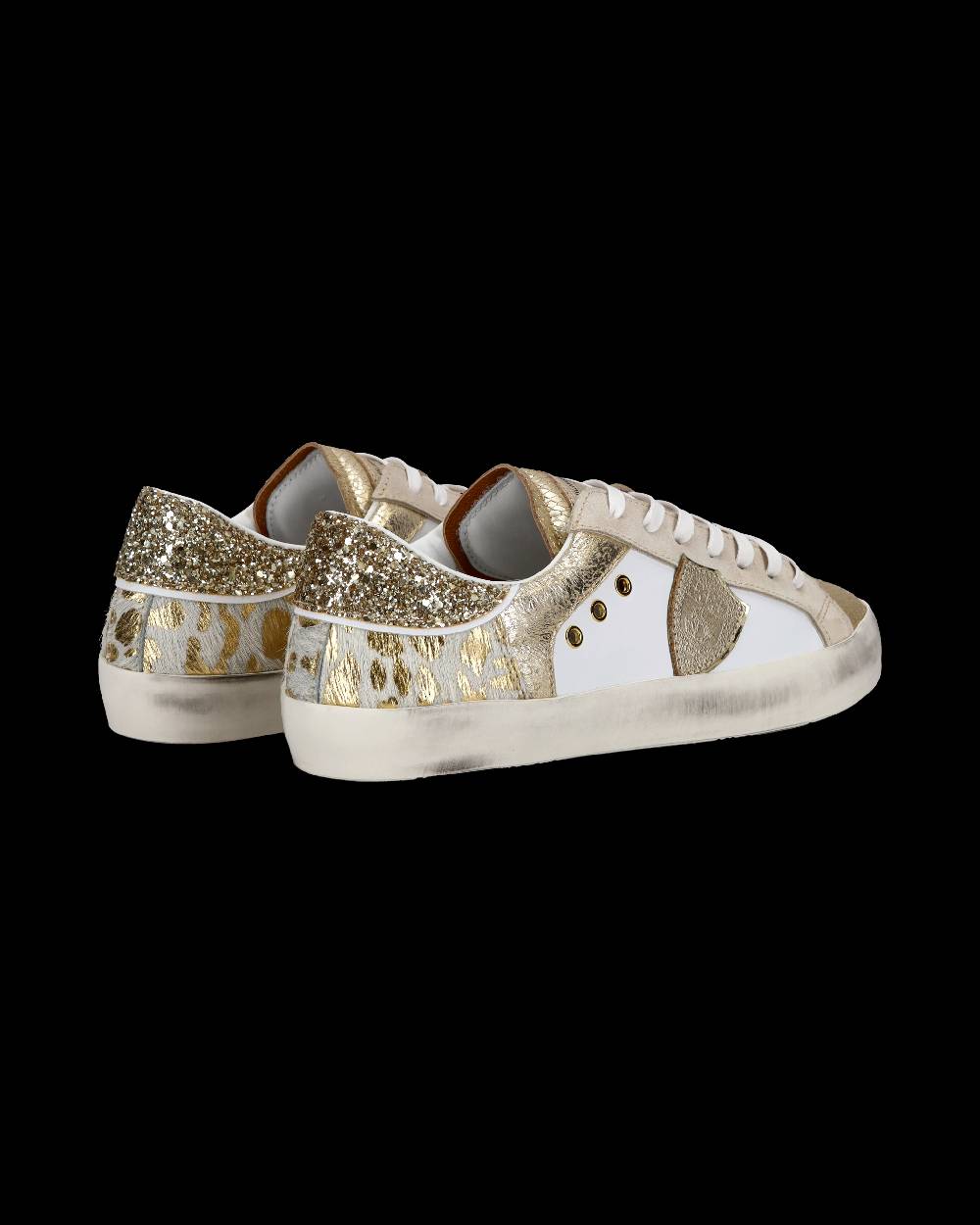 Philippe Model Sneakers basse Paris da Bambino in pelle, Bianco Oro Moda