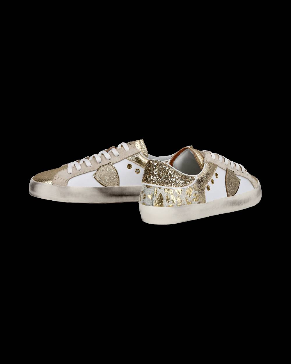 Philippe Model Sneakers basse Paris da Bambino in pelle, Bianco Oro Moda