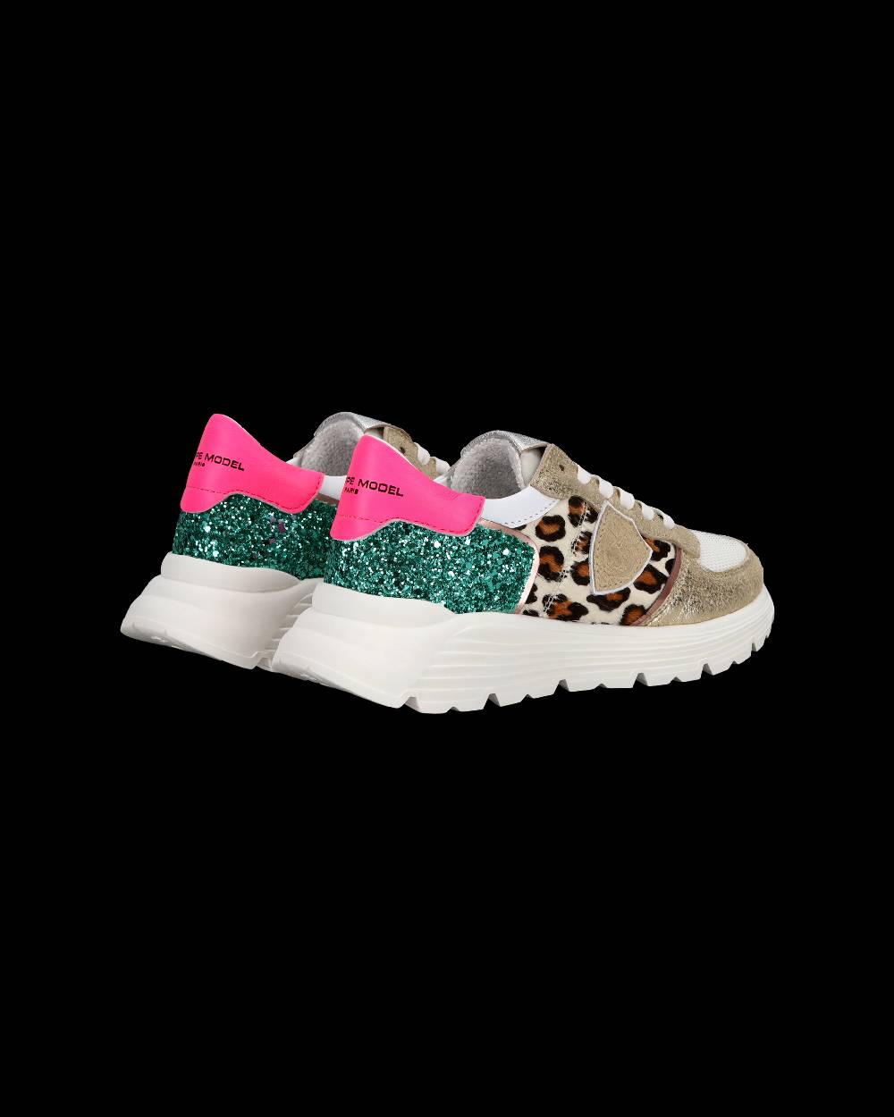Philippe Model Sneakers basse Trpx Haute da Ragazzo in pelle e glitter, Bianco Verde Italy