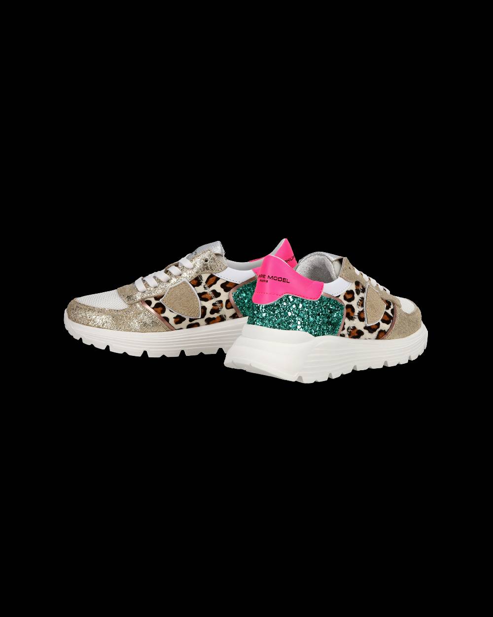 Philippe Model Sneakers basse Trpx Haute da Ragazzo in pelle e glitter, Bianco Verde Italy