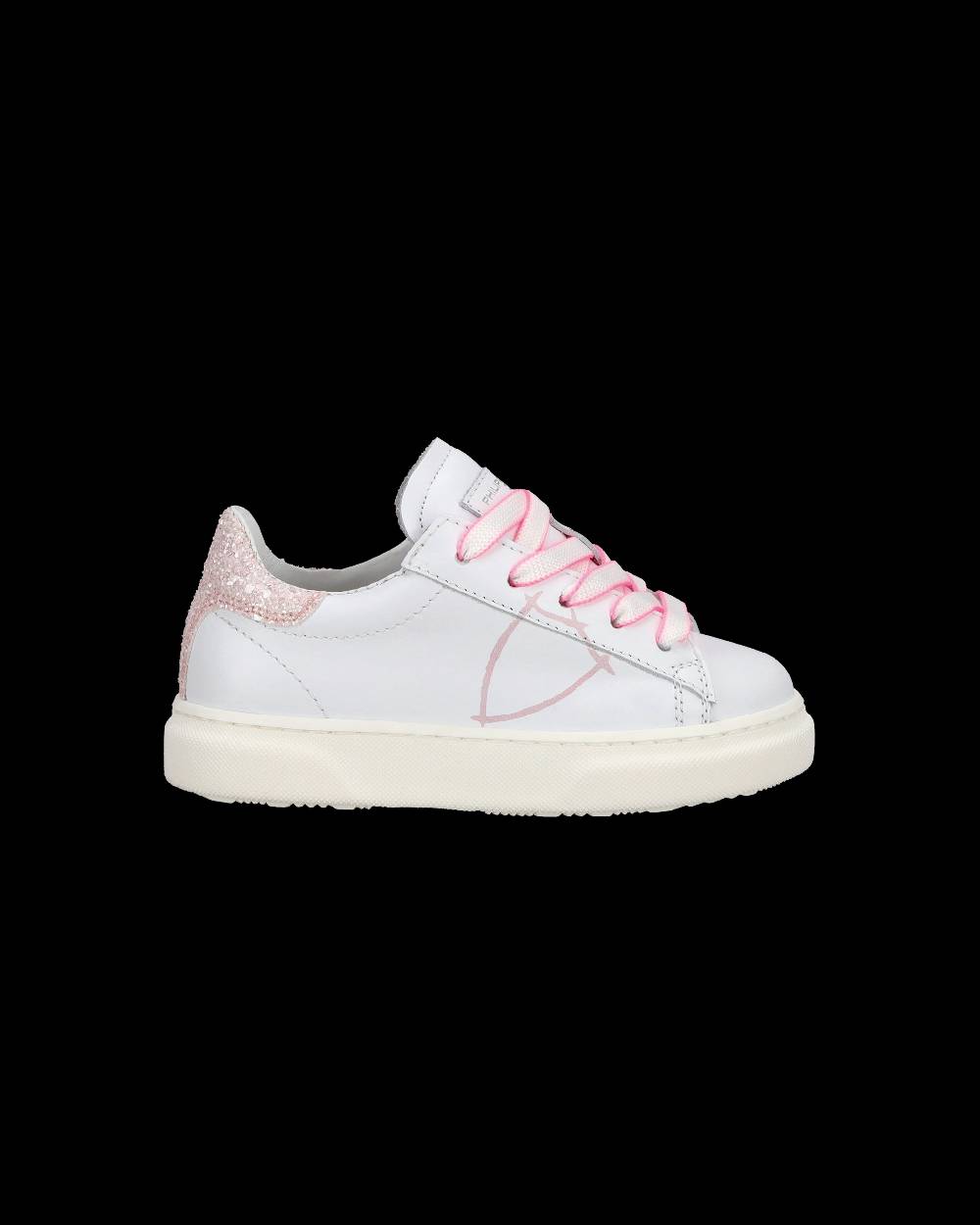 Philippe Model Baby Temple Low-Top Sneakers in Leather, White Pink 2025