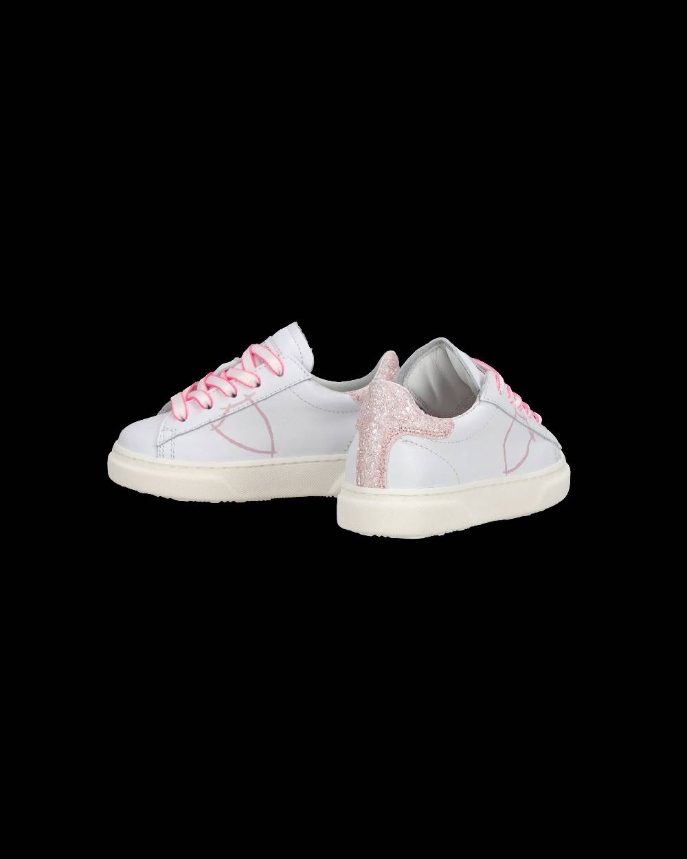 Philippe Model Baby Temple Low-Top Sneakers in Leather, White Pink 2025