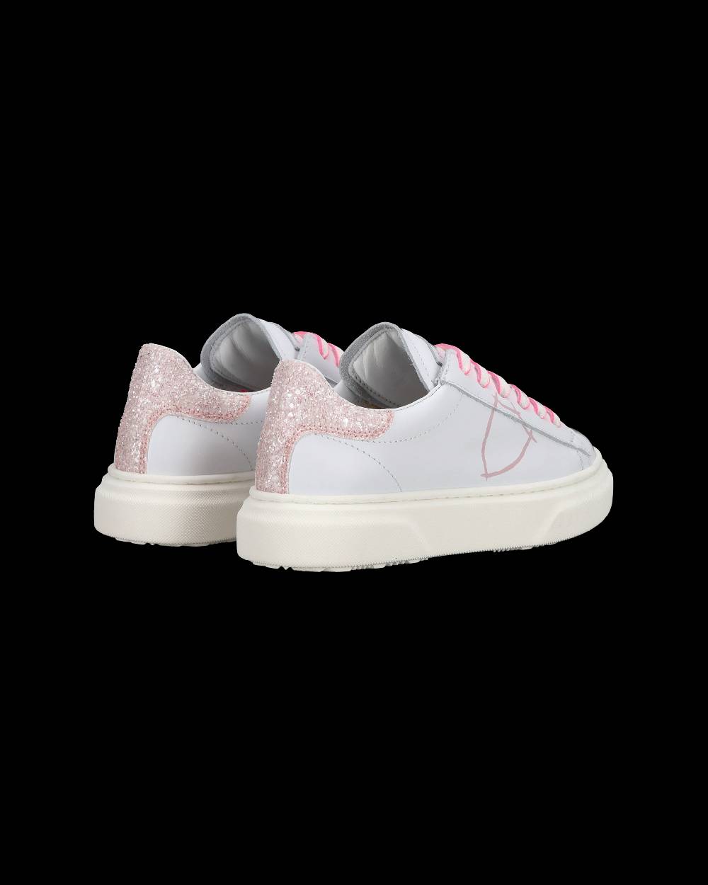 Philippe Model Sneakers basse Temple da Ragazzo in pelle, Bianco Rosa In Linea