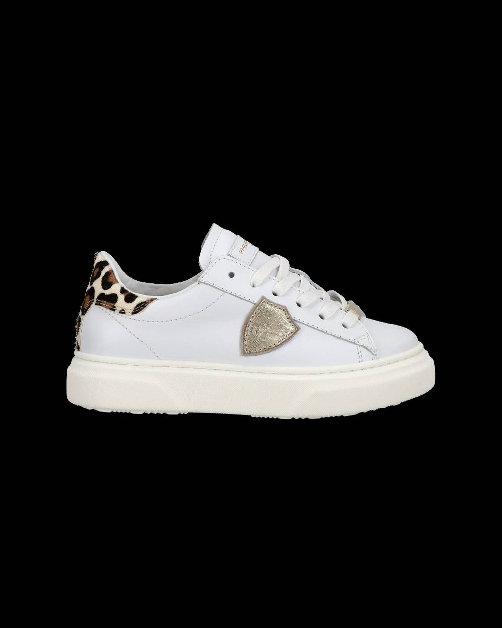 Philippe Model Junior Temple Low-Top Sneakers in Leather, White Pink Nuovo